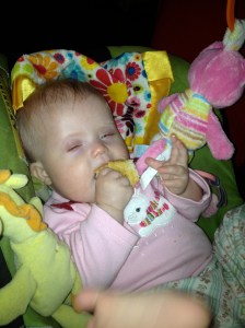 Lyra loves the bread at Macaroni Grill