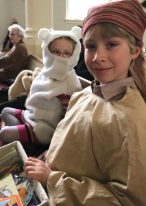 Leif and Lyra wait to perform in the Westminster Christmas Pageant on Dec. 12